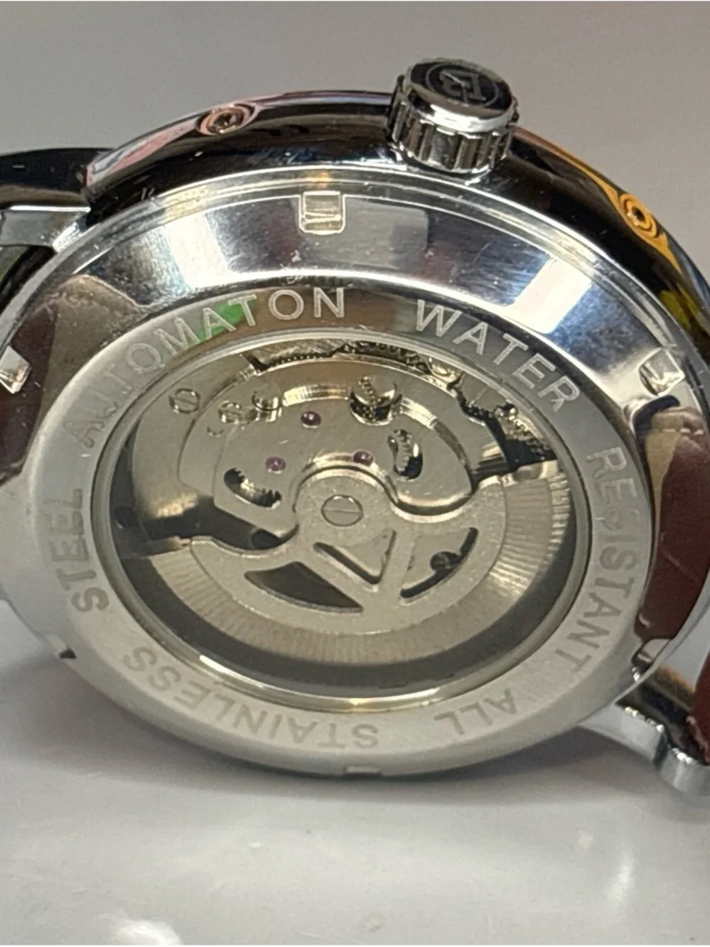 BiBi Automatic Cream Dial Skeleton Watch with Brown Leather Strap